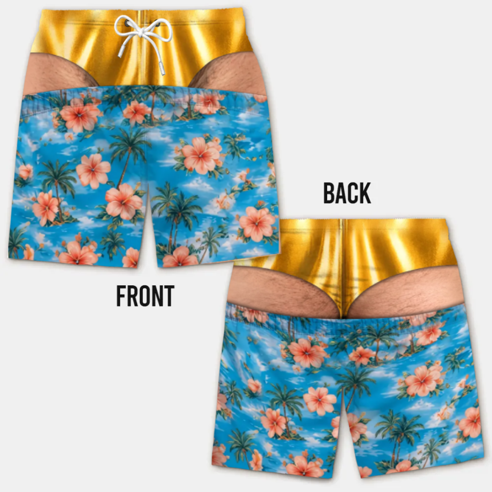 Lustige Herren-Badeshorts mit optischer Täuschung – Perfekt für Party & Urlaub