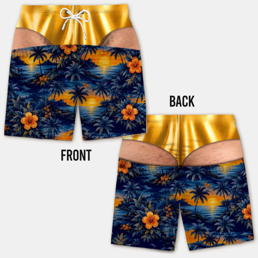 Lustige Herren-Badeshorts mit optischer Täuschung – Perfekt für Party & Urlaub