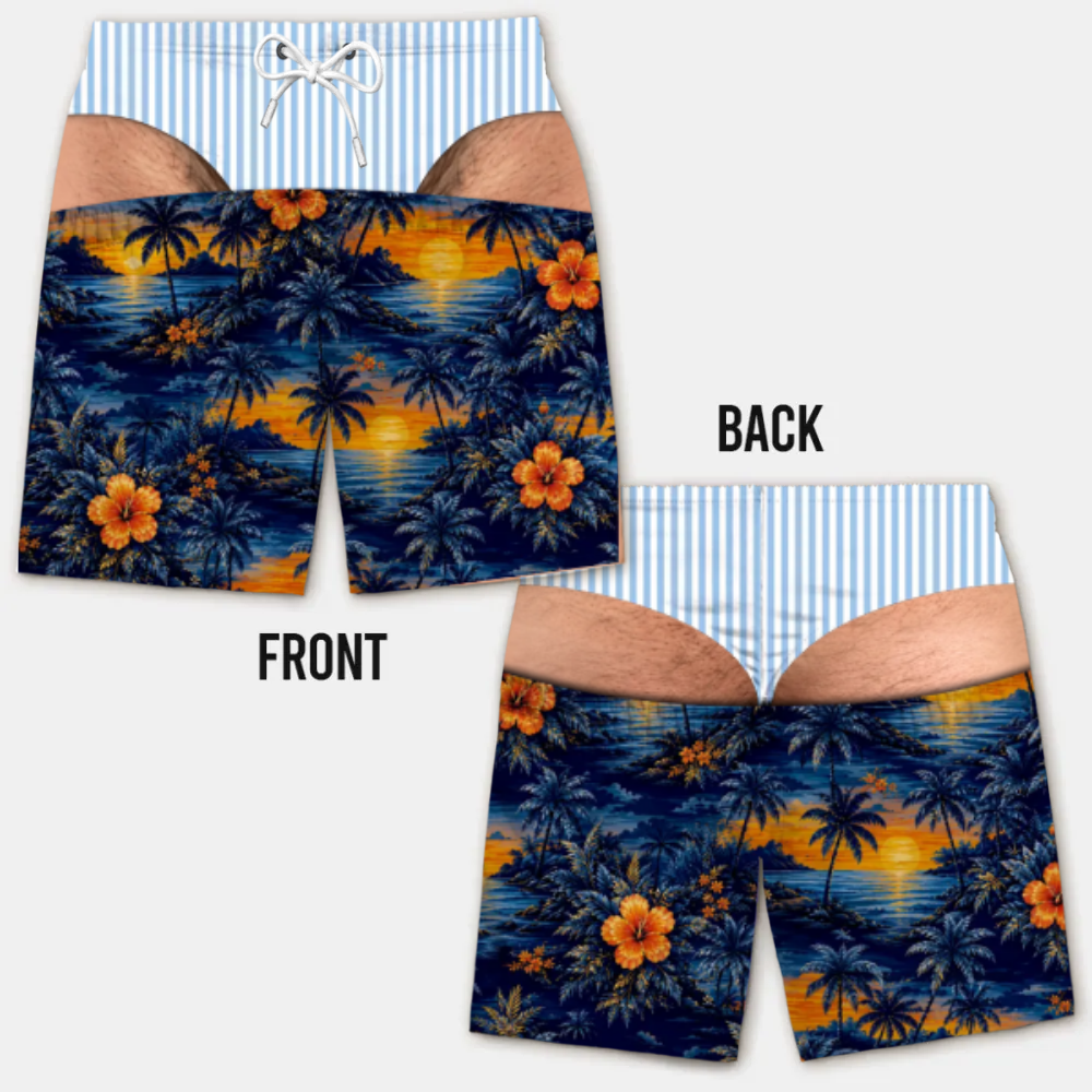 Lustige Herren-Badeshorts mit optischer Täuschung – Perfekt für Party & Urlaub